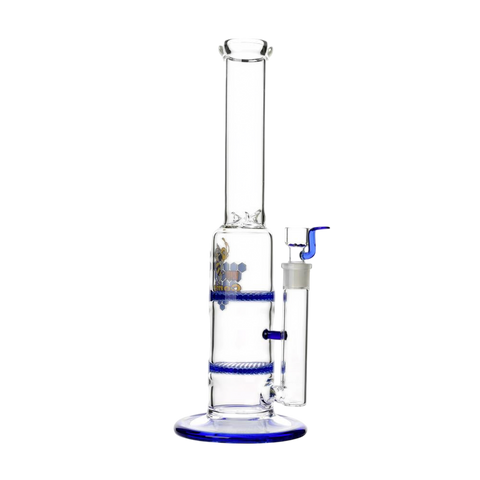 Glass Double Disc Perc Bong Blue HoneyComb