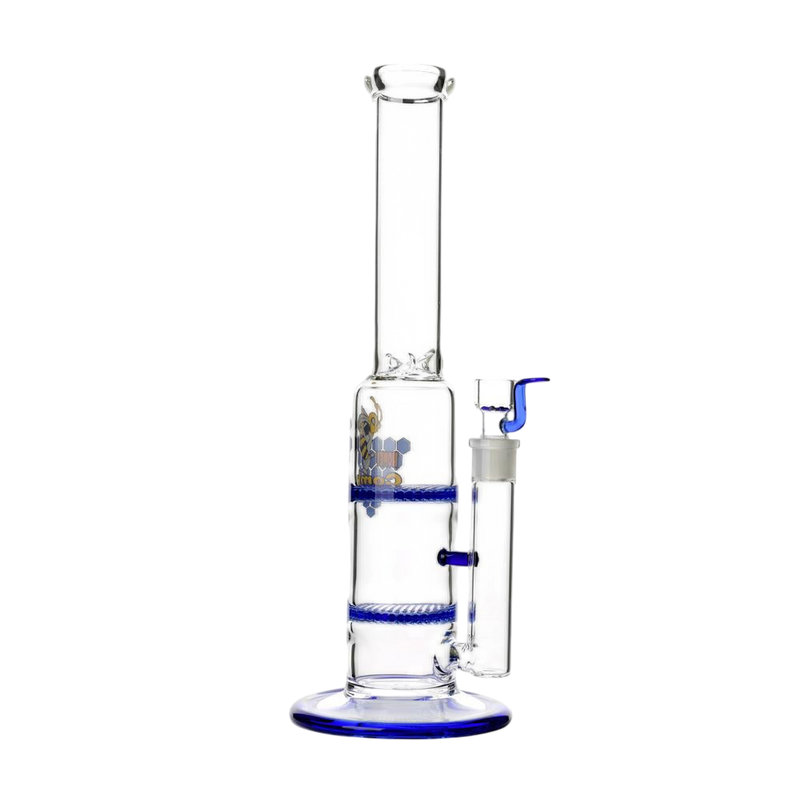 Glass Double Disc Perc Bong Blue HoneyComb
