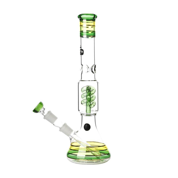 Rasta style beaker bong with coiled spiral perc