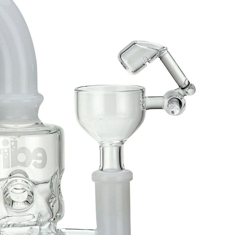 Stemless Swiss Barrel Showerhead Perc Dab Rig with Quartz Honey Bucket White Accents